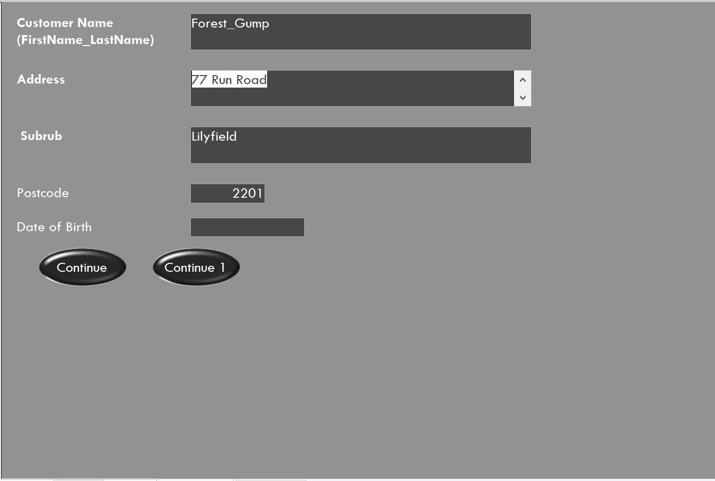 Database Registeration Page